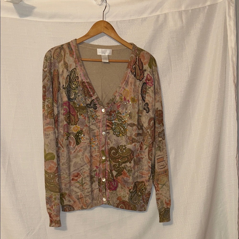 Soft Surroundings Silk Blend Floral Embroidered Cardigan XL